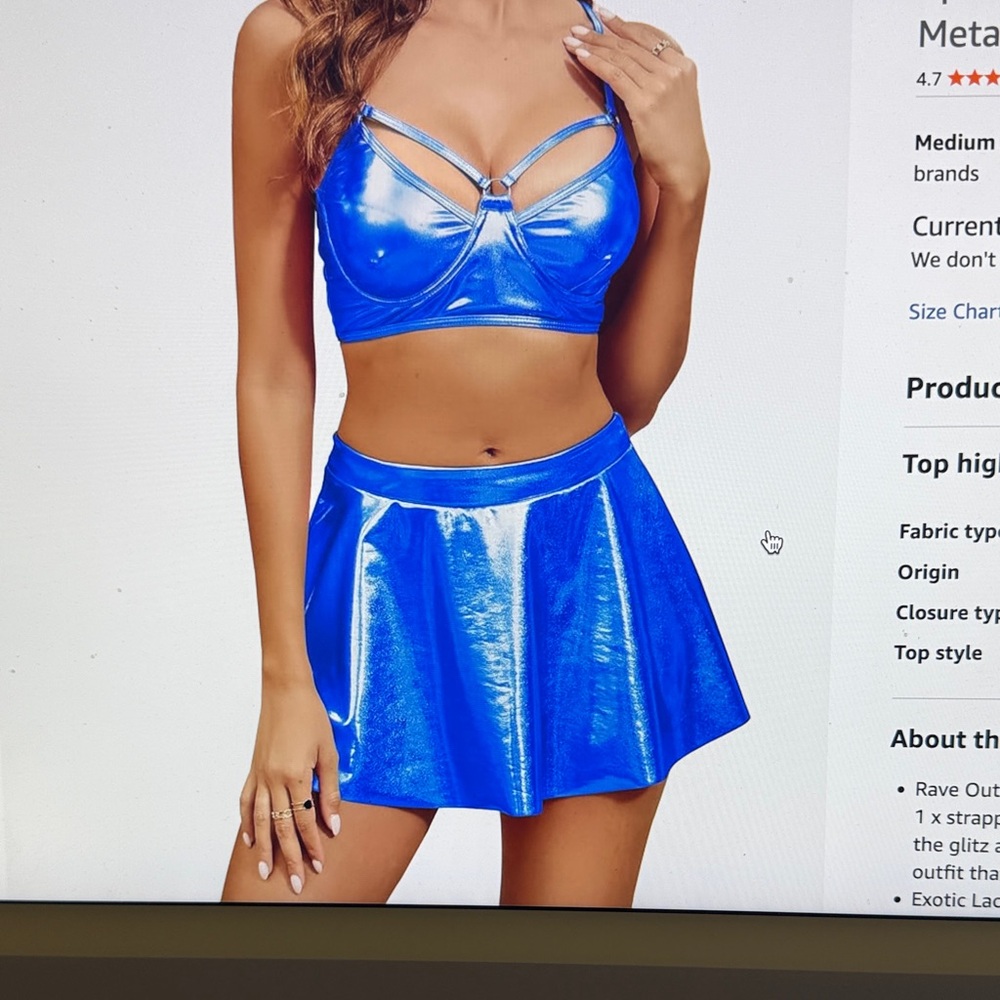 Metallic Blue Flared Mini Skirt - Women's Festival Skirt